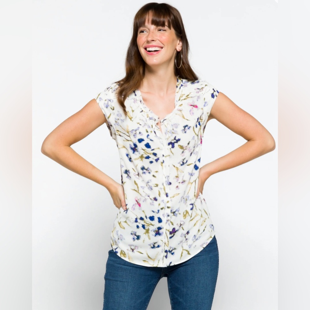 Daniel Rainn Split Neck Blouse, White, Medium